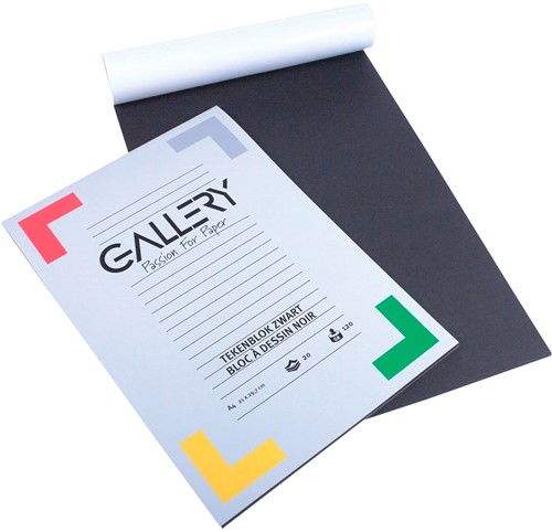 Gallery papier à dessin, 120 g, ft 21 x 29,7 cm, A4, noir, bloc de 20 feuilles