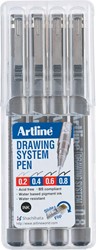 Fineliner Drawing System étui de 4 pièces: 0,2 - 0,4 - 0,6 et 0,8 mm