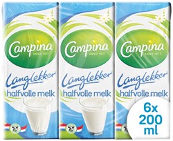 Campina lait demi écrème, 0,2 litres, paquet de 6 pièces