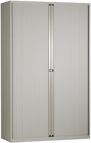 Bisley roldeurkast, ft 198 x 120 x 43 cm (h x b x d), 4 legborgen, lichtgrijs