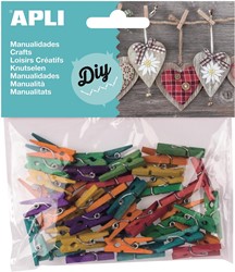 Apli pinces en bois mini colorés, blister de 45 pièces en couleurs assorties