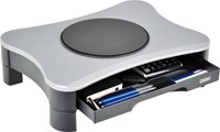 Desq support pour écran, avec plateau pivotant et 2 tiroirs, argent/noir-2