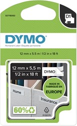 Dymo D1 ruban polyester permanente 12 mm, noir sur blanc