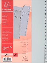 Exacompta tabbladen voor ft A4, uit PP, van A tot Z, 20 tabs, grijs