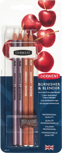 Derwent Blender et Burnisher avec gomme et taille-crayon, set de 4