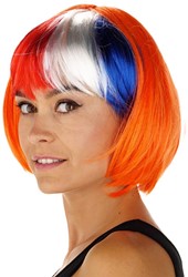 Perruque orange, coupe au carré avec frange, orange et rouge-blanc-bleu