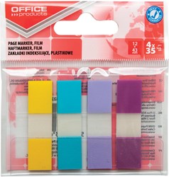 OFFICE products index, 12 x 43 mm, couleurs pastel assorties, sachet suspendu de 4 x 35 pièces