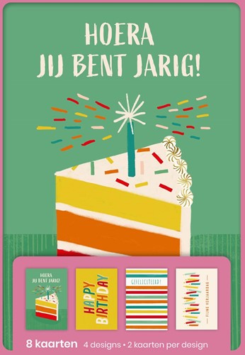 Hallmark cartes de souhaits, hoera c'est ton anniversaire (NL), blister de 8 pièces