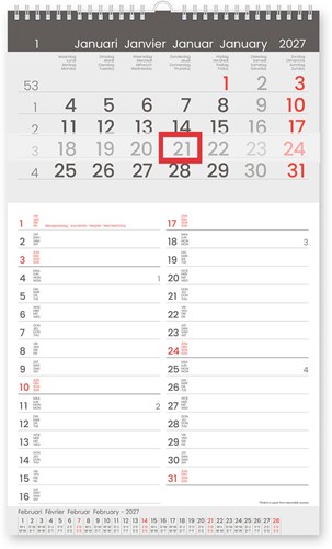 Calendrier mois Memo-Manager, 4 langues, 2027