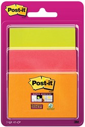 Post-it Super Sticky notes, 45 vel, 3 formaten, geassorteerde neon kleuren , op blister