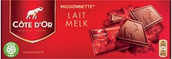Côte d'Or Mignonnettes chocolat, lait, 10 g, boîte de 24 pièces, emballé séparément
