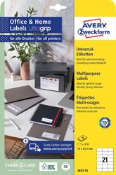 Avery Zweckform universele etiketten, 70 x 42,3 mm, wit, permanent klevend, 210 etiketten, 10 vellen