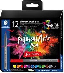 Staedtler Pigment Arts brush pen, étui de 12 pièces, Basic Colours