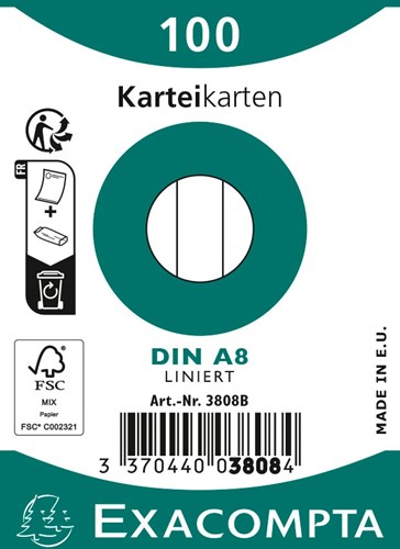 Exacompta steekkaarten, gelijnd, ft 5,5 x 7,4 cm, pak van 100 stuks, wit