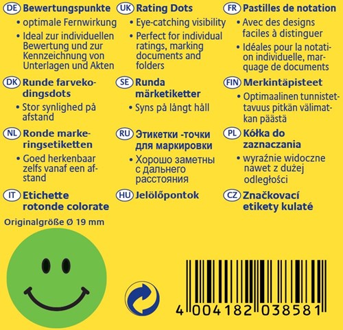 Avery rating dots, diameter 19 mm, rol met 250 stuks, smiley, groen-3
