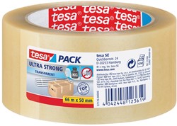Tesapack Ultra Strong, ft 50 mm x 66 m, PVC, transparant