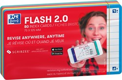 Oxford Flash 2.0 flashcard starterkit, gelijnd, A7, assorti, pak van 80 vel