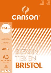 Canson papier à dessin Bristol, 224 g, ft 29,7 x 42 cm, A3, bloc de 20 feuilles