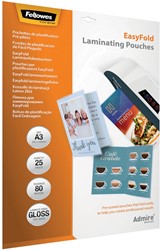 Fellowes pochette à plastifier Admire Easyfold Enhance80 A3,160microns(2x80 microns),paquet de 25 pièces