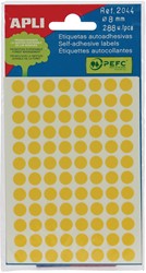Apli ronde etiketten in etui diameter 8 mm, geel, 288 stuks, 96 per blad (2044)