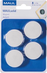 MAUL magneet Solid, 38 mm, trekkracht 1,5 kg, blister van 4 stuks, wit
