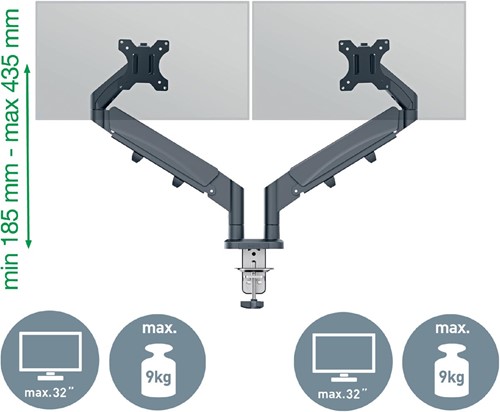 Leitz Ergo ruimtebesparende monitorarm, dubbel, grijs-3