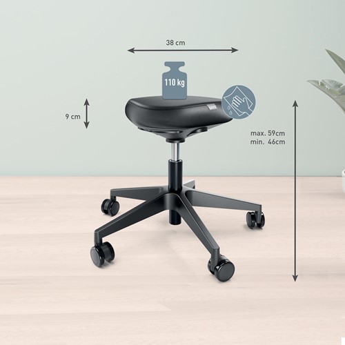 Leitz Ergo actieve Zitkruk met comfortzitting, met wieltjes, zwart-3