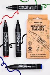 Artline marqueur permanent Drysafe 190 Eco-Green, 2-5 mm, point biseautée, assorties, blister de 4 pièces