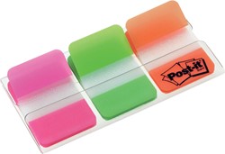 Post-it Index Strong, ft 25,4 x 38 mm, set de 3 couleurs (rose, vert et orange), 22 cavaliers par couleur