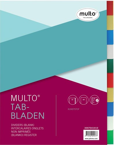 Multo intercalaires pour ft A4, 23 trous, 10 onglets, couleurs assorties