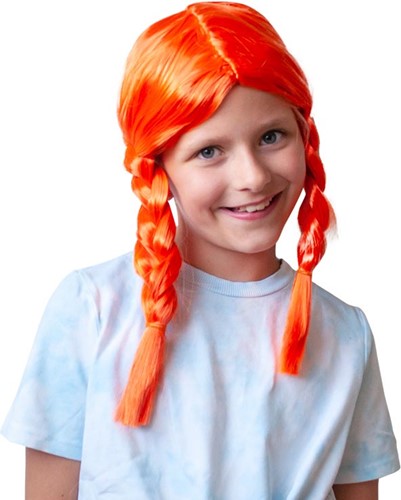 Perruque orange, avec des tresses
