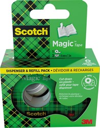 Scotch Magic Tape ruban adhésif ft 19 mm x 7,5 m, dérouleur + 3 rouleaux, boîte brochable
