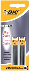 Bic criterium mines, 0, 5mm, HB, blister de 2 etuis de 12 pièces