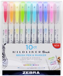 ZEBRA MILDLINER brushpen en fineliner, etui van 10 stuks, in geassorteerde kleuren