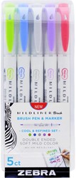 ZEBRA MILDLINER brushpen en fineliner, Cool and Refined , etui van 5 stuks, in geassorteerde kleuren