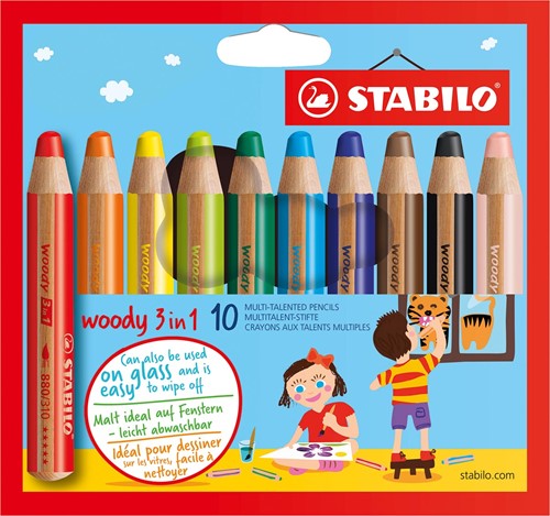 STABILO woody 3in1 kleurpotlood, etui van 10 stuks, assorti