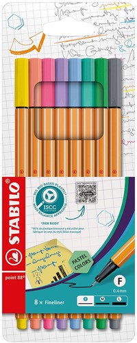 STABILO point 88 fineliner, pastel, etui van 8 stuks