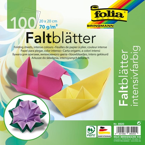 Folia papier origami, ft 20 x 20 cm, paquet de 100 feuilles