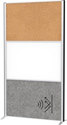 MAULconnecto scheidingswand, 1 x whiteboard, 1 x kurk, 1 x donkergrijs, frame zilver, voet