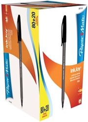 Paper Mate stylo bille InkJoy 100 avec capuchon, noir, boîte 80 + 20 gratuit