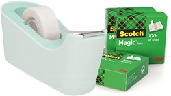 Scotch verzwaarde plakbandafroller inclusief 4 rollen Scotch magic tape, muntgroen