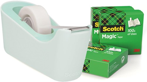 Scotch dérouleur de ruban adhésif, +4 rouleaux Scotch Magic tape, menthe