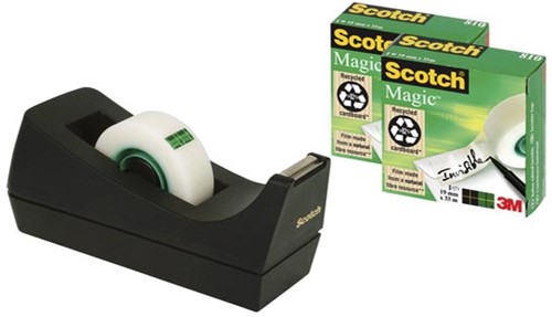 Scotch plakbandafroller C38 zwart, inclusief 3 rolletjes (19 x 33 mm)-2