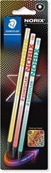 Staedtler Norix crayon graphite, HB, blister de 3 pièces, en couleurs assorties