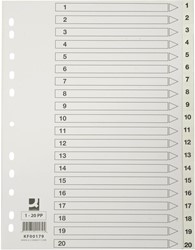 Q-CONNECT intercalaires, A4, PP, 11 trous, avec page de garde, jeu de 1-20, blanc