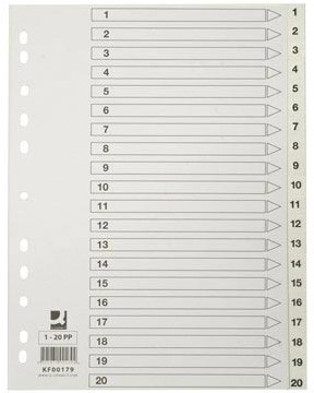 Q-CONNECT intercalaires, A4, PP, 11 trous, avec page de garde, jeu de 1-20, blanc-2