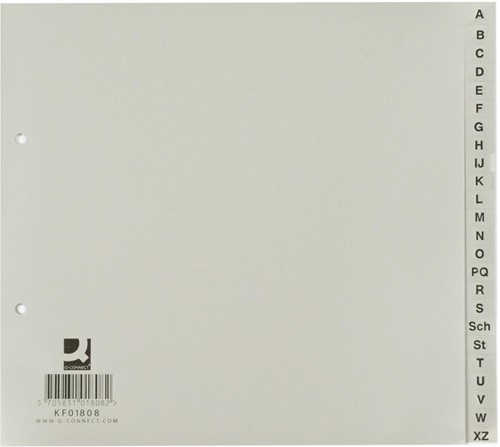 Q-CONNECT tabbladen, ft 21 x 23 cm, PP, 2-gaatsperforatie, set van A-Z, grijs