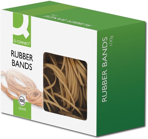 Q-CONNECT élastiques, largeur 1,5 mm, longueur 80 mm, no 18, boîte de 100 g