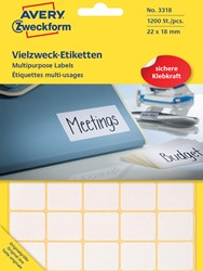 Avery Zweckform 3318 mini etiketten ft 22 x 18 mm (b x h), 1.200 etiketten, wit