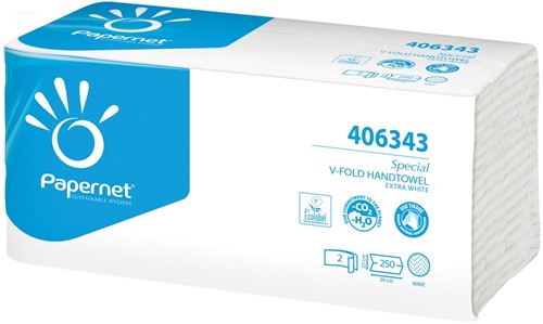 Papernet essuie-mains en papier Special, plié en V, 2 plis, 250 feuilles, extra blanc